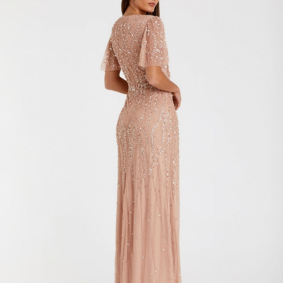 Mac DuggalEmbellished Flutter Sleeve Gown - Picture 4 of 11